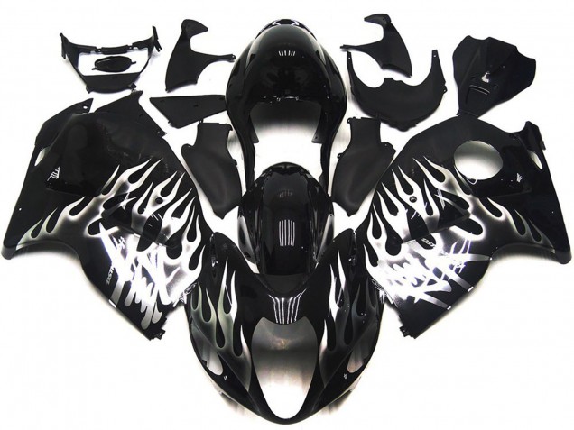 1997-2007 Gloss Black with Silver Flames Suzuki GSXR 1300 Fairings