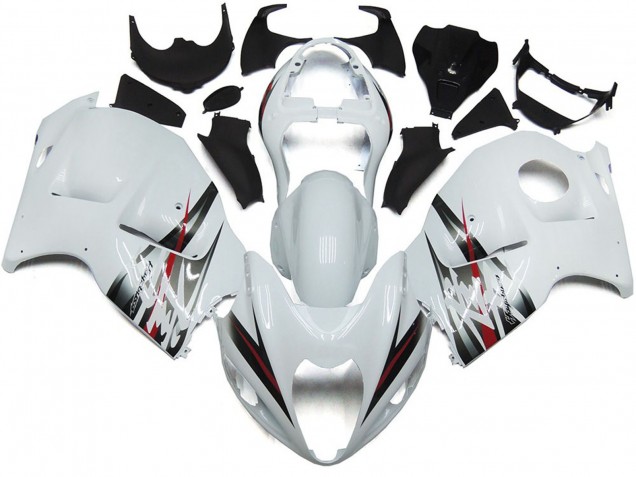 1997-2007 Gloss White and Silver Style Suzuki GSXR 1300 Fairings