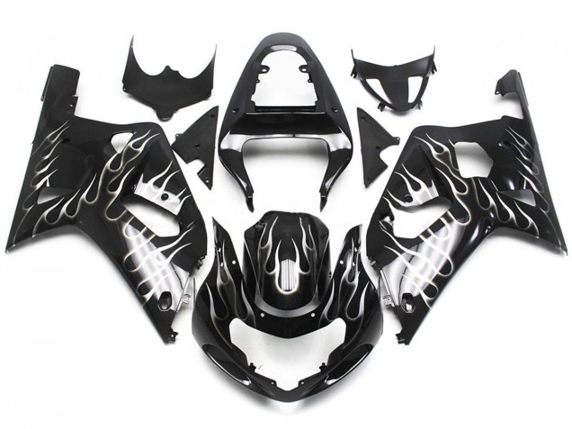 2001-2003 Black and White Gloss Flame Suzuki GSXR 600-750 Fairings