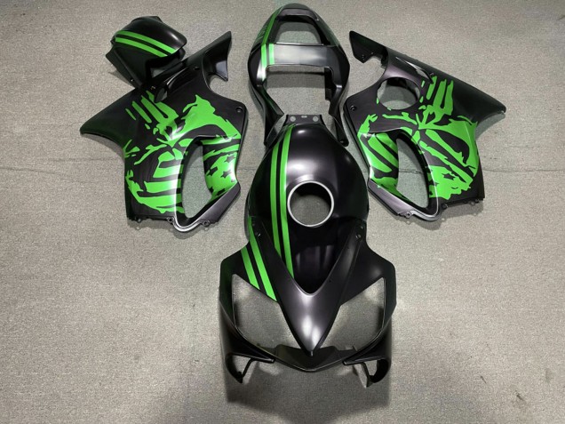 2001-2003 Matte Black & Green Skull Honda CBR600 F4i Fairings