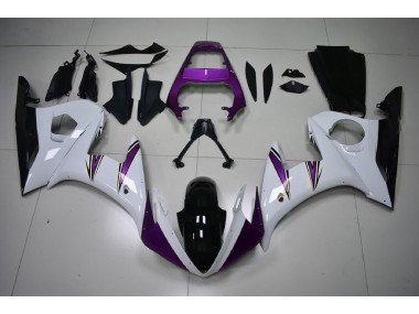 2003-2005 Gloss White & Purple Accents Yamaha R6 Fairings