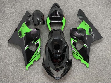 2004-2005 Gloss Black and Green Suzuki GSXR 600-750 Fairings