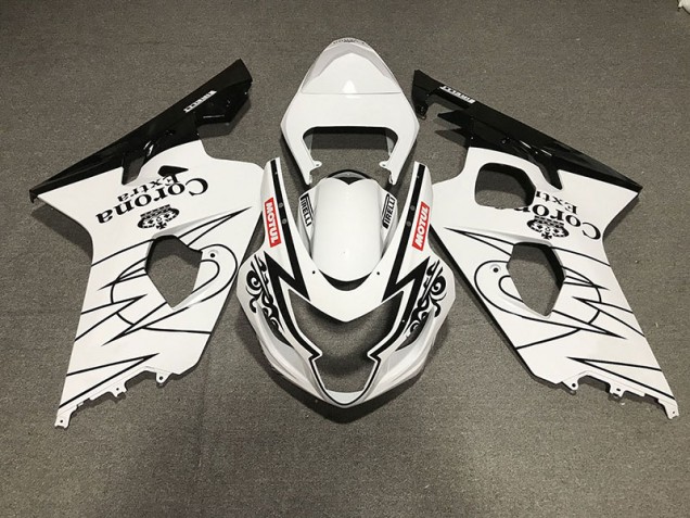 2004-2005 Gloss Black and White Corona Style Suzuki GSXR 600-750 Fairings