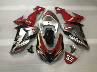 2006-2007 Shiny Silver & Red Kawasaki ZX10R Fairings