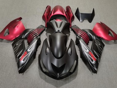 2006-2011 Matte Black and Red Kawasaki ZX14R Fairings