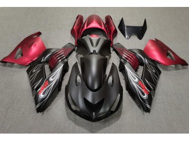 2006-2011 Matte Black and Red Kawasaki ZX14R Fairings