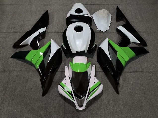 2007-2008 Black White and Green Honda CBR600RR Fairings