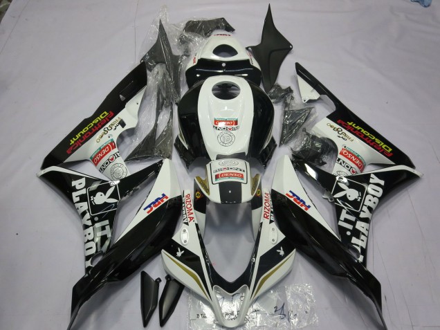 2007-2008 Black and White Playboy Honda CBR600RR Fairings