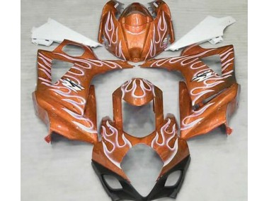 2007-2008 Gloss Orange and White Flame Suzuki GSXR 1000 Fairings