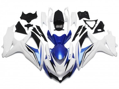 2008-2010 Gloss White With Silver and Blue Suzuki GSXR 600-750 Fairings