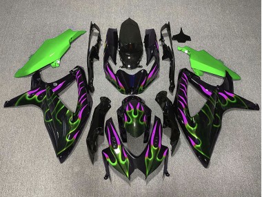 2008-2010 Green and Magenta Flame Suzuki GSXR 600-750 Fairings