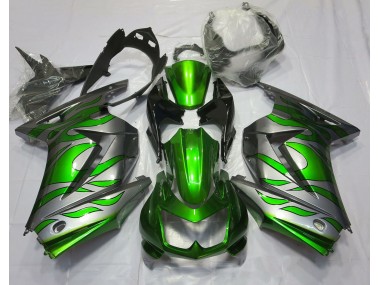 2008-2013 Green and Silver Flame Kawasaki Ninja 250 Fairings