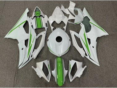 2008-2016 Gloss White and Green Yamaha R6 Fairings