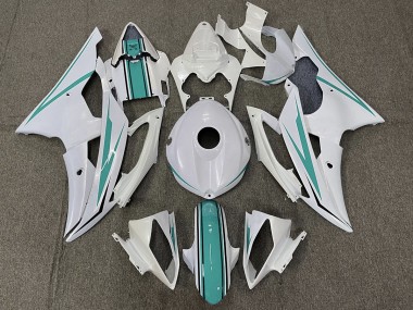 2008-2016 Gloss White and Teal Yamaha R6 Fairings