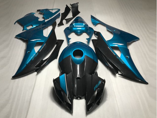 2008-2016 Light Blue w Carbon Style Yamaha R6 Fairings