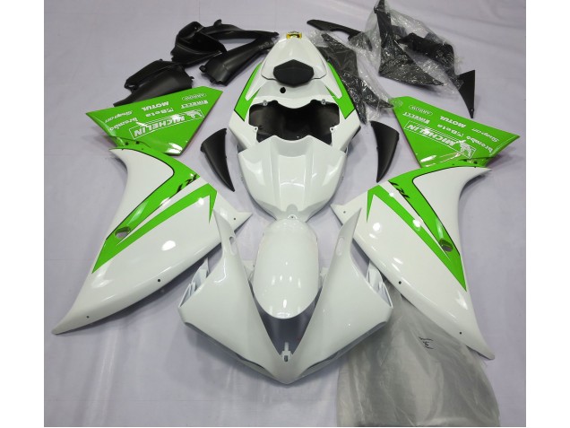 2013-2014 Gloss White and Green Yamaha R1 Fairings